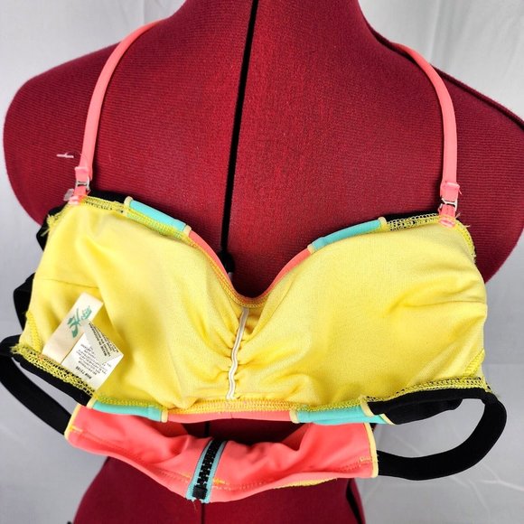 Hobie Brand Pink Blue & Black Removable Halter Bikini Top w/ Zipper - M - NWOT - Picture 7 of 7